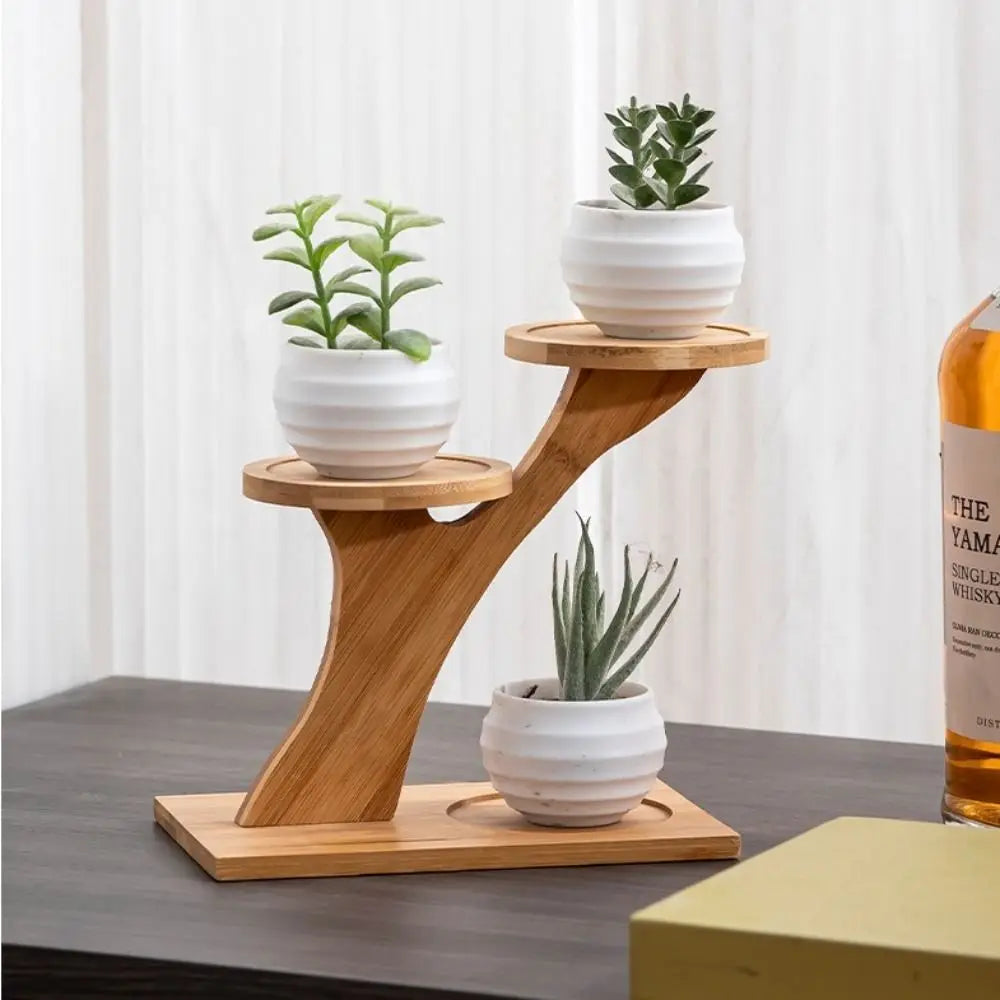 Bamboo table shelf with multi-level display surface