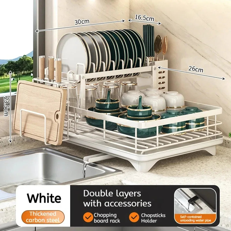 Two-Tier Dish Rack with Drip Tray – Ready to Use Immediately