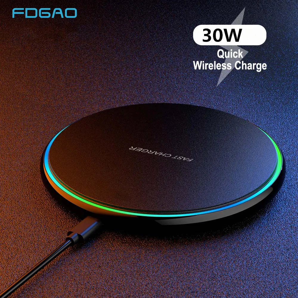 Drahtlose Ladestation 30W mit LED-Ring und USB-C-Kabel