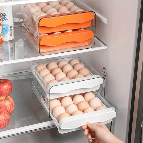Two-tier refrigerator egg box with pull-out drawers