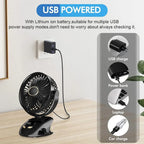 Clip-Ventilator mit 6000 mAh Akku und LED-Anzeige