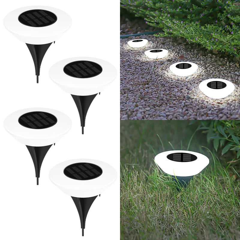 Solar ground light with 14 LEDs and 360° ground illumination – Set of 4