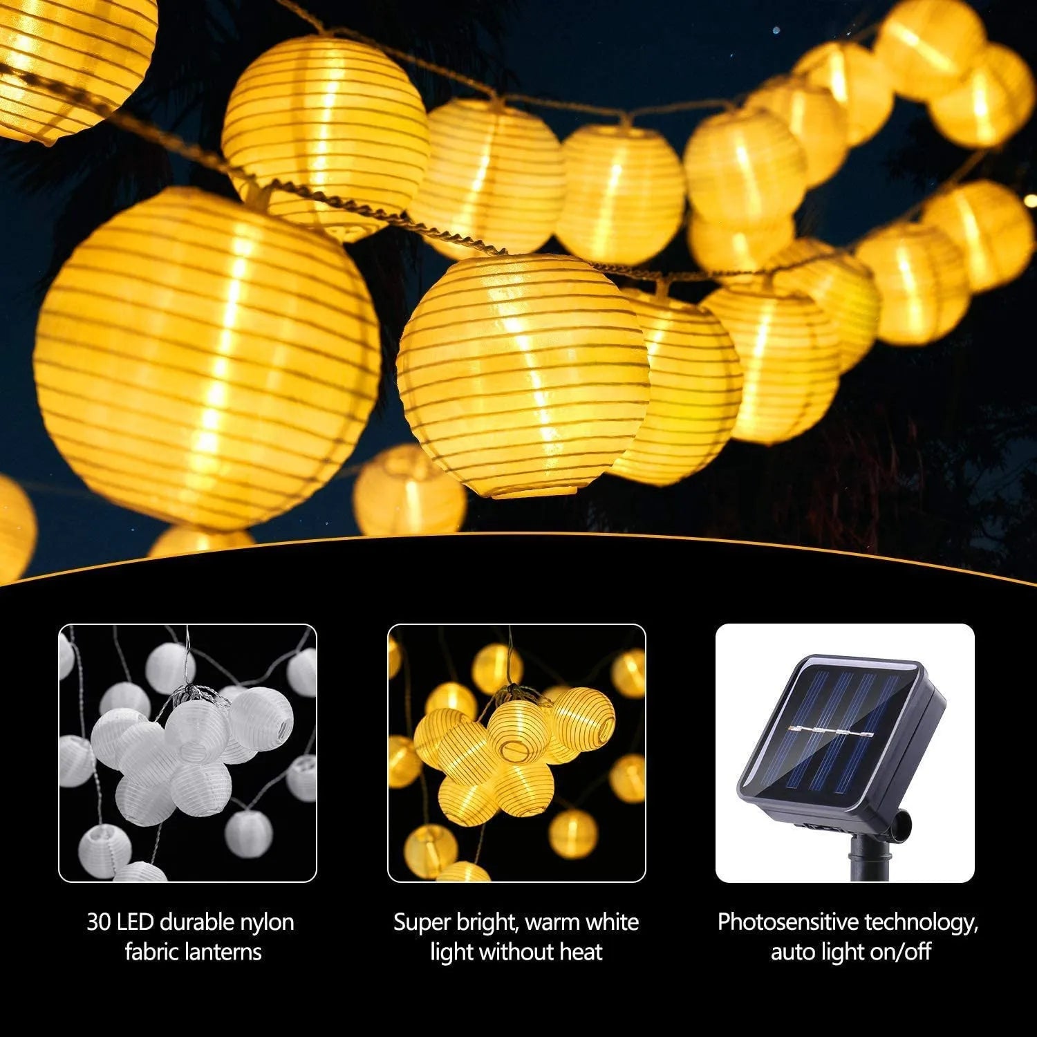 Solar lantern string lights with LED – IP65 waterproof