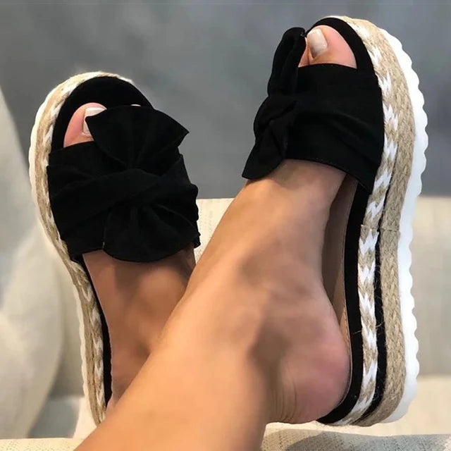 Sandalen Damen mit Schleife und Plateausohle