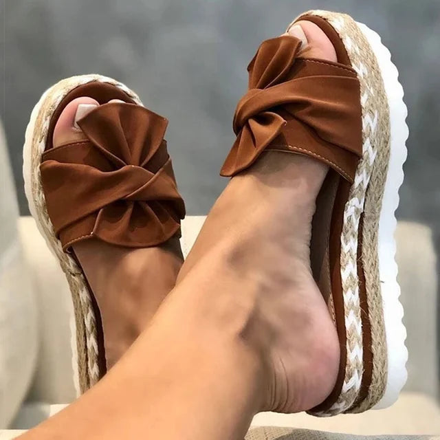 Sandalen Damen mit Schleife und Plateausohle