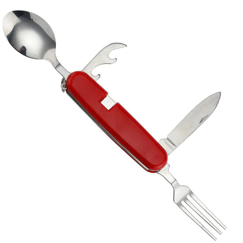 Foldable Camping Cutlery – Fork, Spoon, Knife & Opener in One
