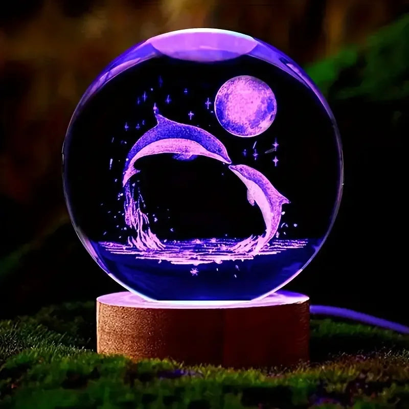 Crystal glass ball with 3D laser engraving & color-changing LED base
