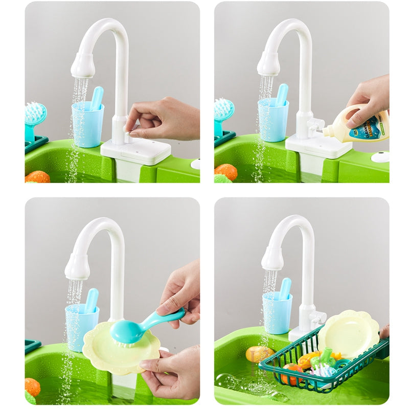 Water play table with fountain and toys