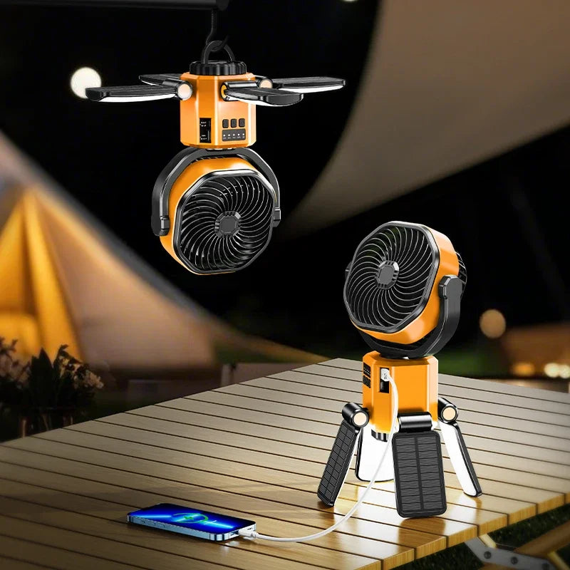 Camping-Ventilator mit LED-Licht und Solar-Powerbank