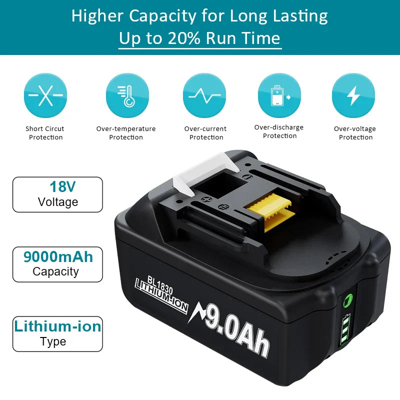Battery 18V 9.0Ah Lithium-Ion compatible with Makita BL1830