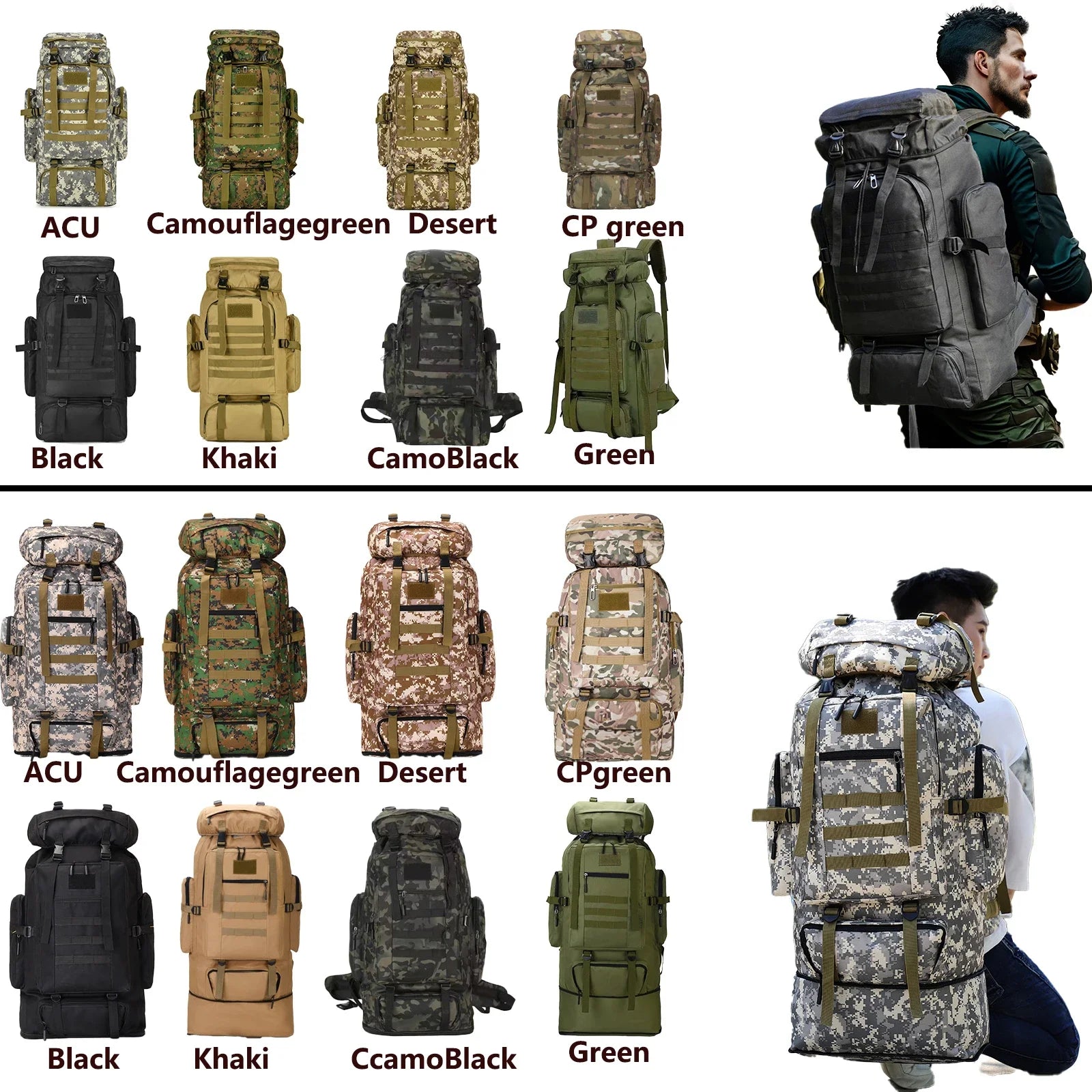 Tactical Backpack 80L–100L for Hiking and Camping