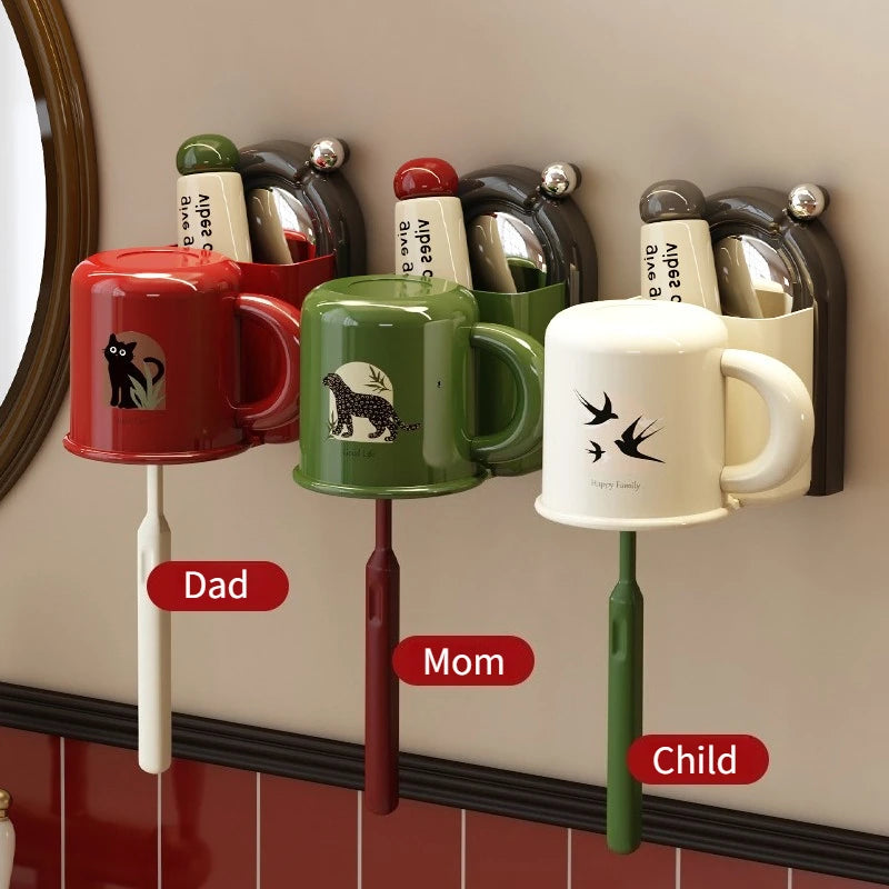 Toothbrush holder with cup – wall mount without drilling