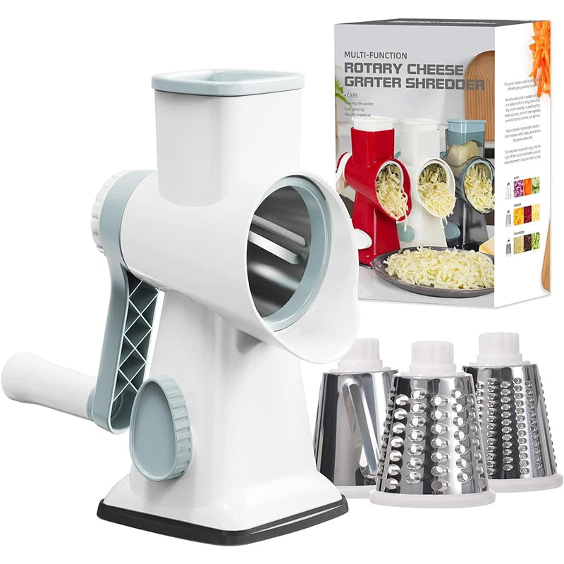 Rotary grater with 3 interchangeable drums