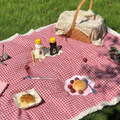 Waterproof Checkered Picnic Blanket with Lace Trim