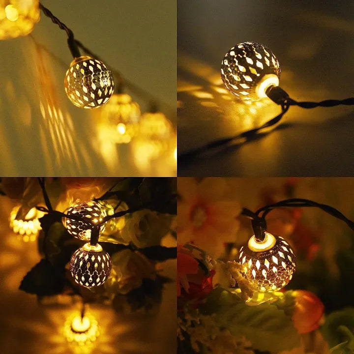 Solar String Lights Moroccan 12m – 100 LED Balls, Warm White, Waterproof