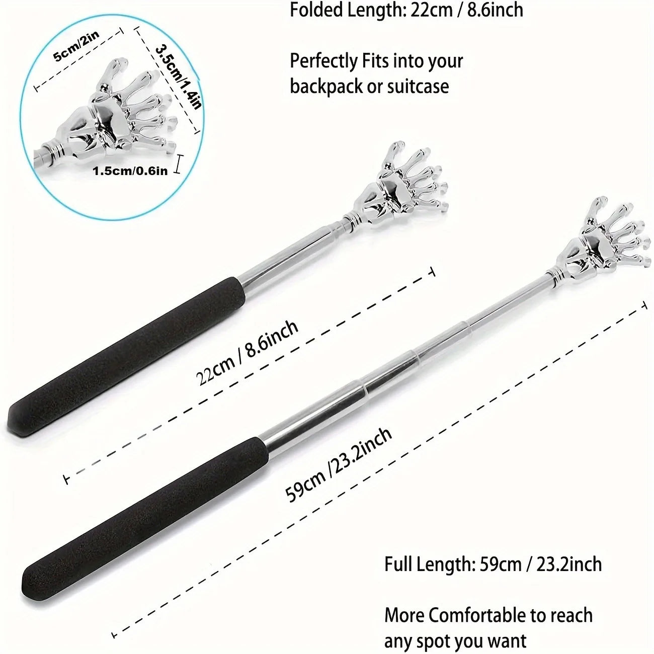 Rückenkratzer Edelstahl ausziehbar – Skeletthand-Design