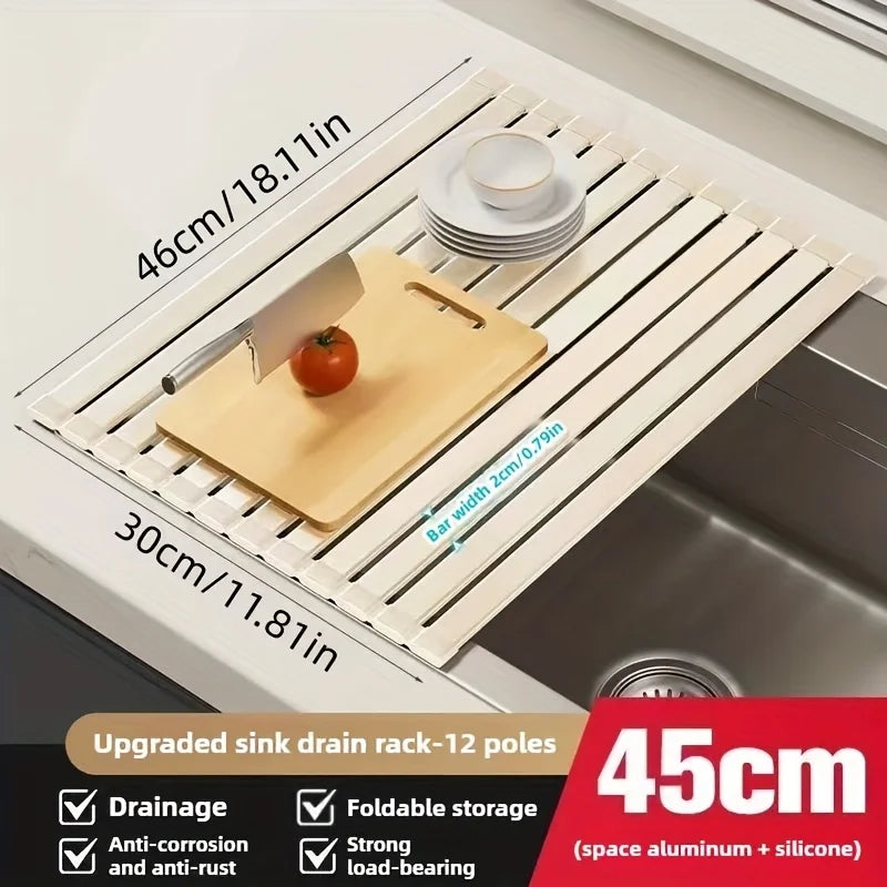 Roll-up Drain Shelf for the Sink – Space-Saving and Rollable