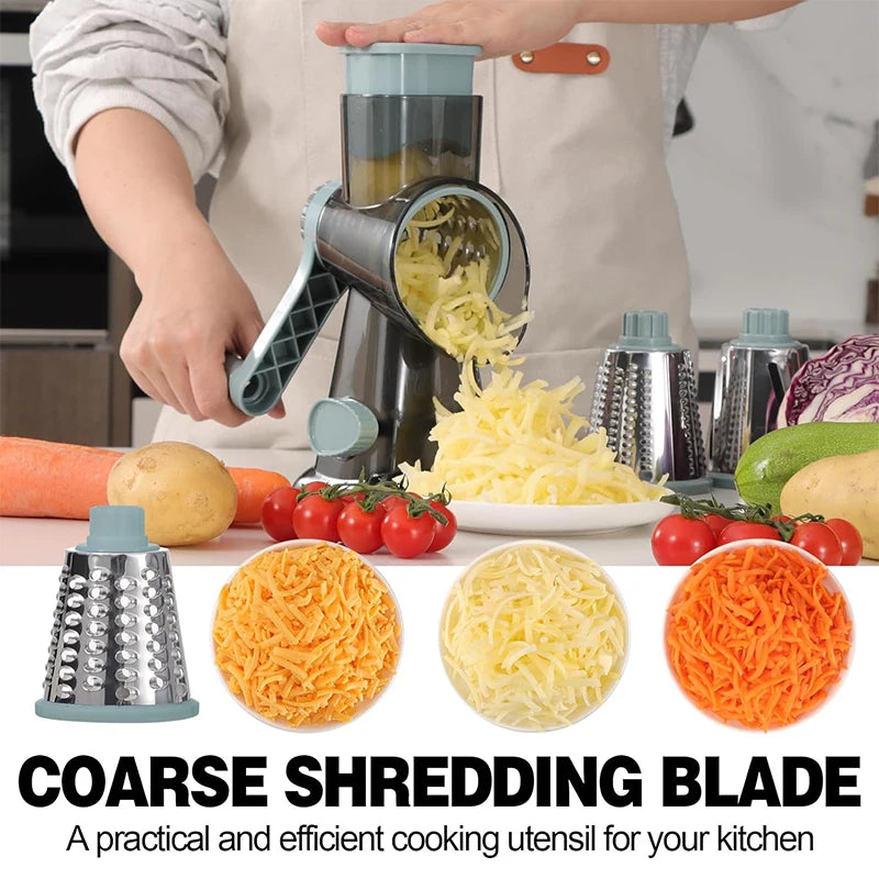 Rotary grater with 3 interchangeable drums
