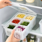 Kühlschrank-Frischhaltebox mit Ablaufeinsatz und Deckel – 6 Fächer