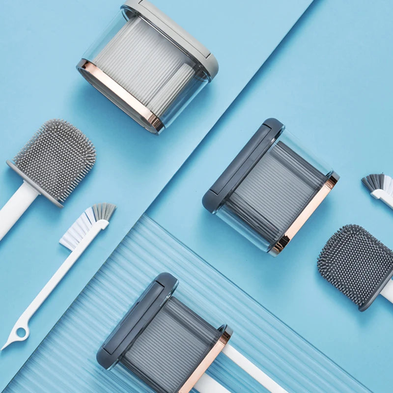 Silicone Toilet Brush Set with Wall Mount & Drain Cleaner
