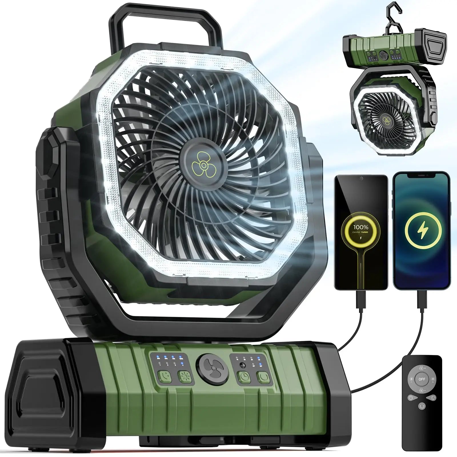 Camping-Ventilator mit 20.000mAh Akku und LED-Licht