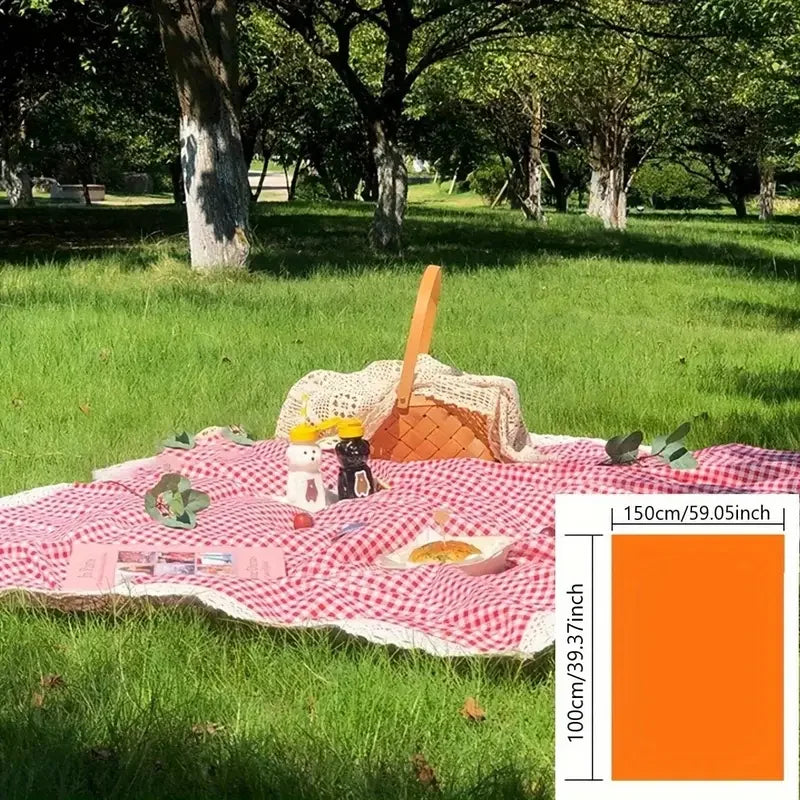 Waterproof Checkered Picnic Blanket with Lace Trim