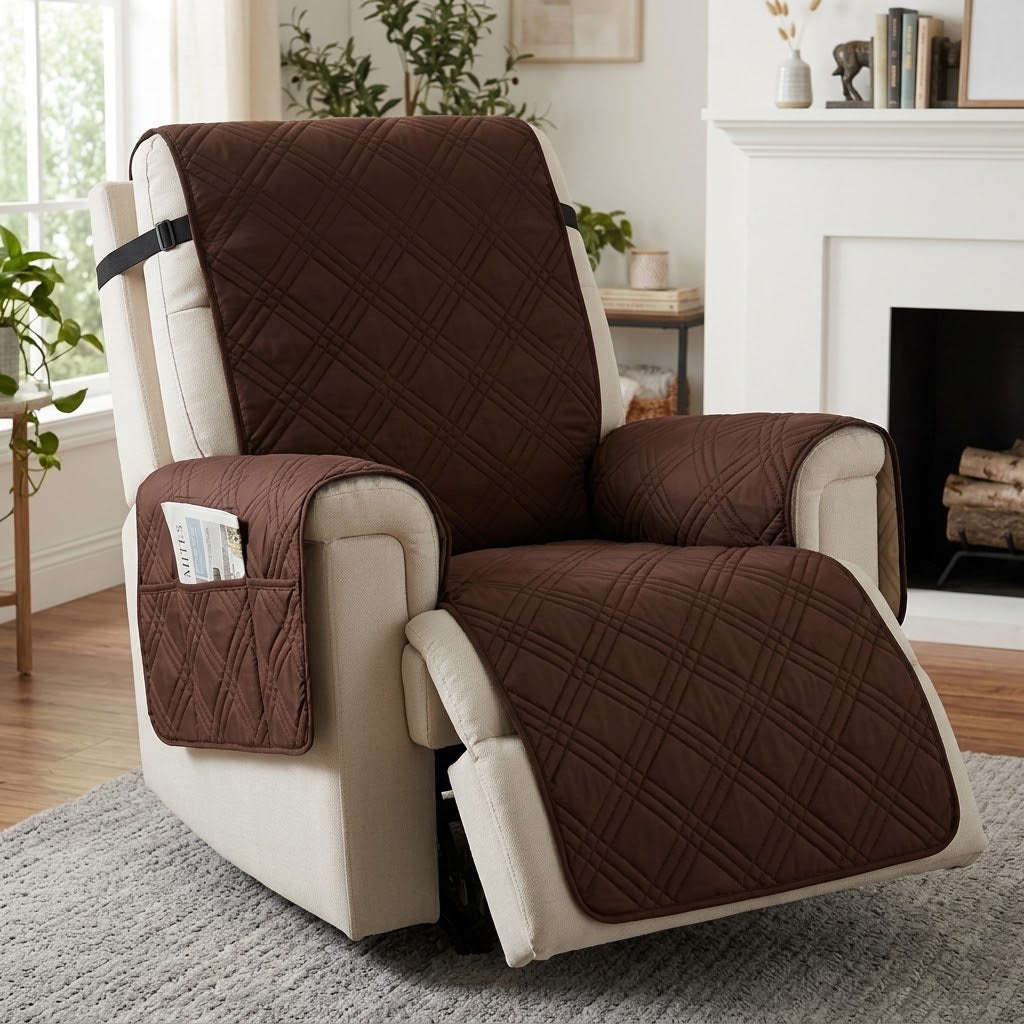 Sesselschoner für Relaxsessel mit 2 Seitentaschen, waschbar – 232 × 63 cm