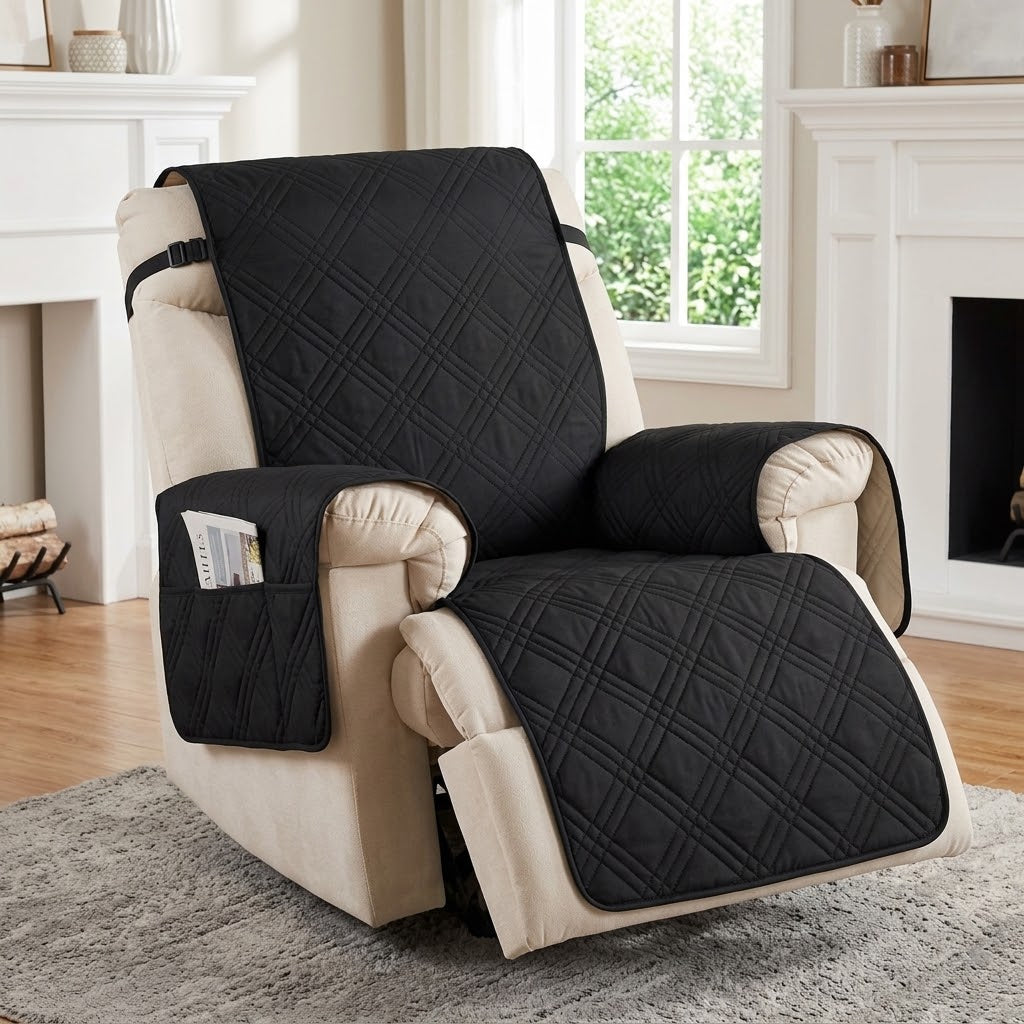 Sesselschoner für Relaxsessel mit 2 Seitentaschen, waschbar – 232 × 63 cm