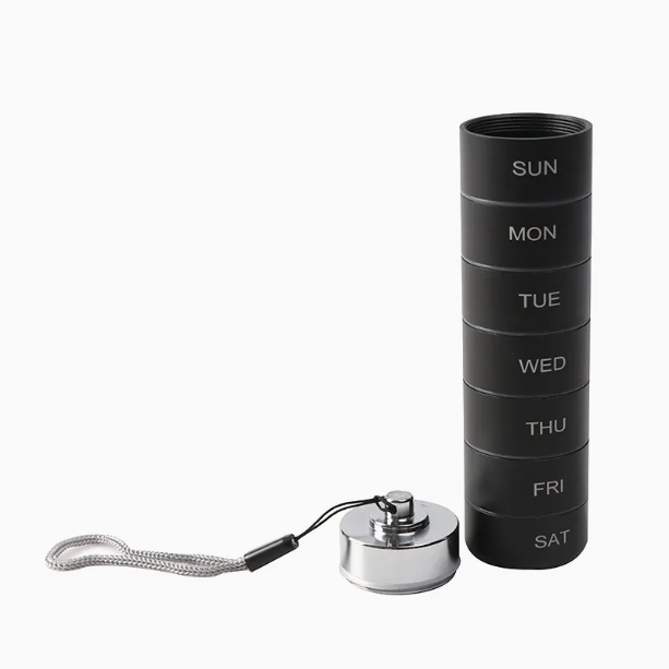 Medikamentendosierer 7-Tage aus Aluminium, wasserdicht, mit Schlüsselband – 15,5 cm