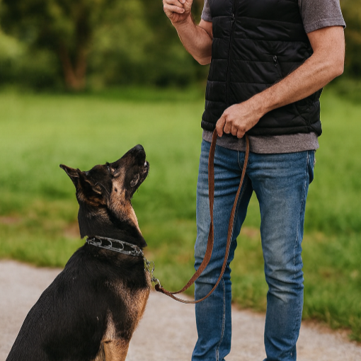 Training collar for dogs with chrome chain and quick-release clasp, size S–XL