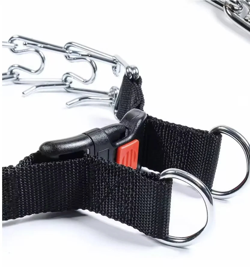 Training collar for dogs with chrome chain and quick-release clasp, size S–XL