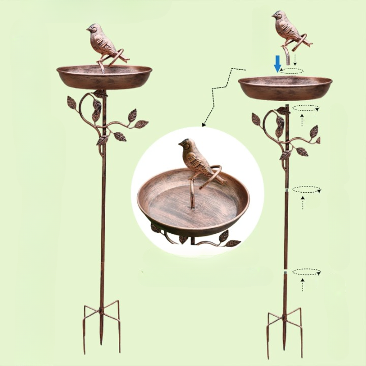 Vogeltränke mit dekorativem Metallspieß – Vintage Kupfer-Optik
