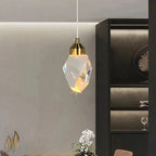 Crystal LED pendant light with faceted lampshade