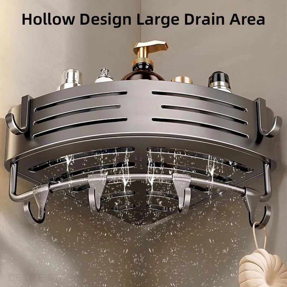 Shower Shelf 2-Piece Set – Drill-Free Wall Mounting with Hooks