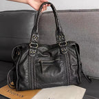 Schwarze Handtasche aus PU-Leder mit Vintage-Waschung