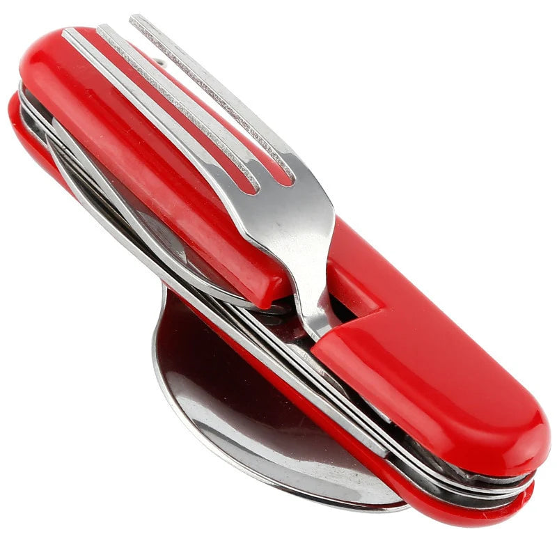 Foldable Camping Cutlery – Fork, Spoon, Knife & Opener in One