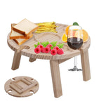 Foldable Wooden Picnic Table with Wine Glass Holders & Bottle Holder