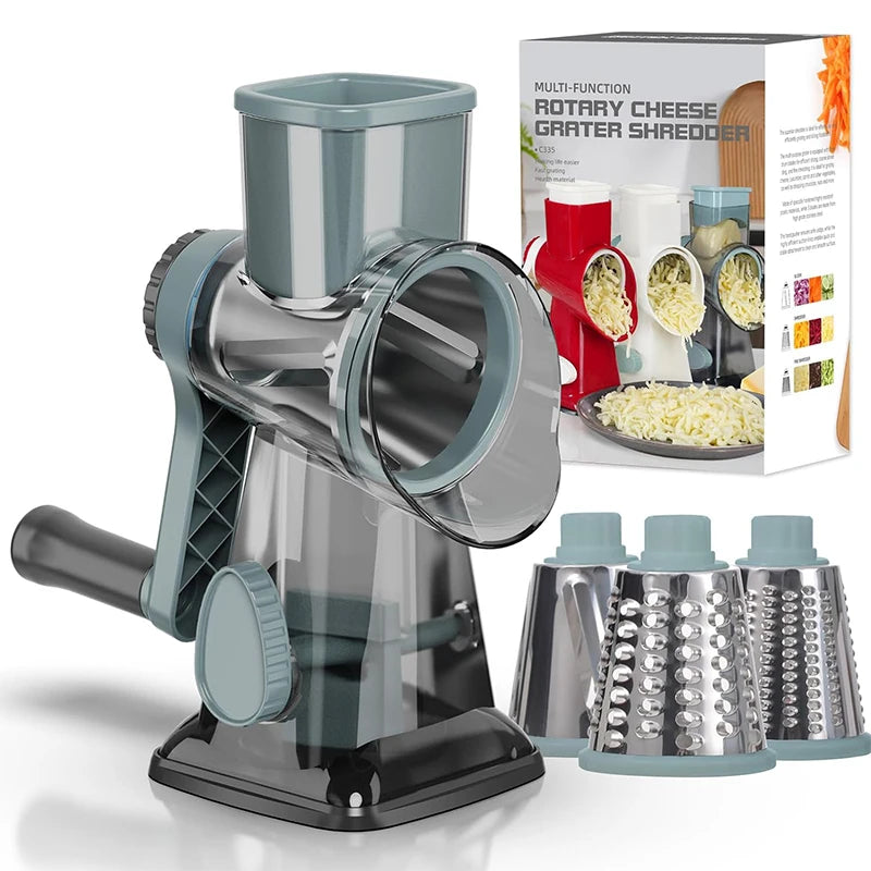 Rotary grater with 3 interchangeable drums