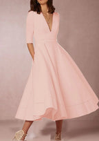 Midi-Kleid A-Linie mit V-Ausschnitt und 3/4-Ärmeln
