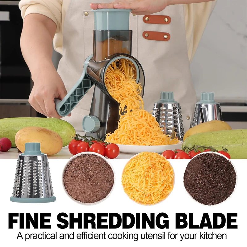 Rotary grater with 3 interchangeable drums