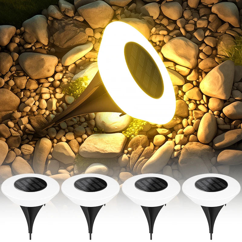 Solar ground light with 14 LEDs and 360° ground illumination – Set of 4