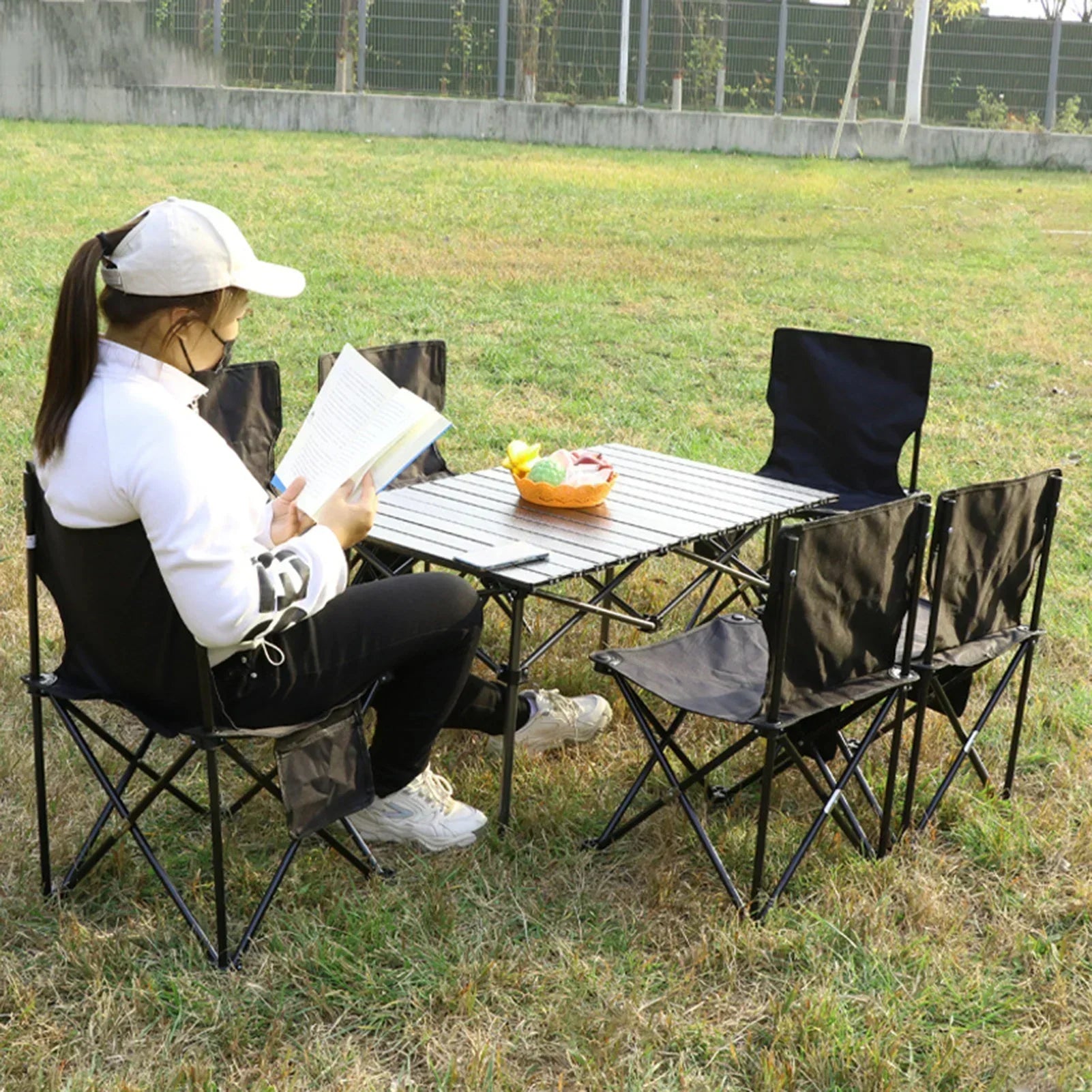 Folding chair for camping and outdoor use with carrying bag