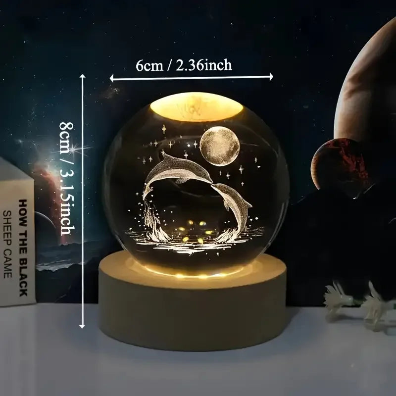 Crystal glass ball with 3D laser engraving & color-changing LED base