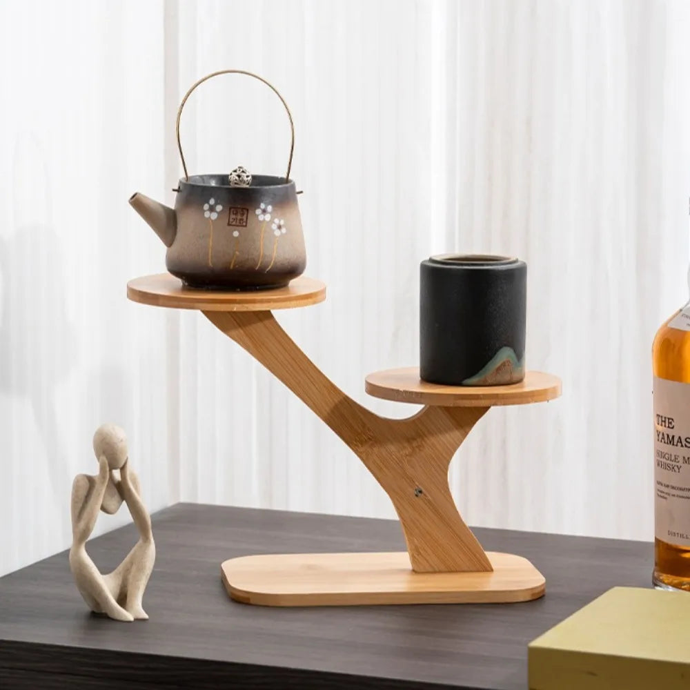 Bamboo table shelf with multi-level display surface