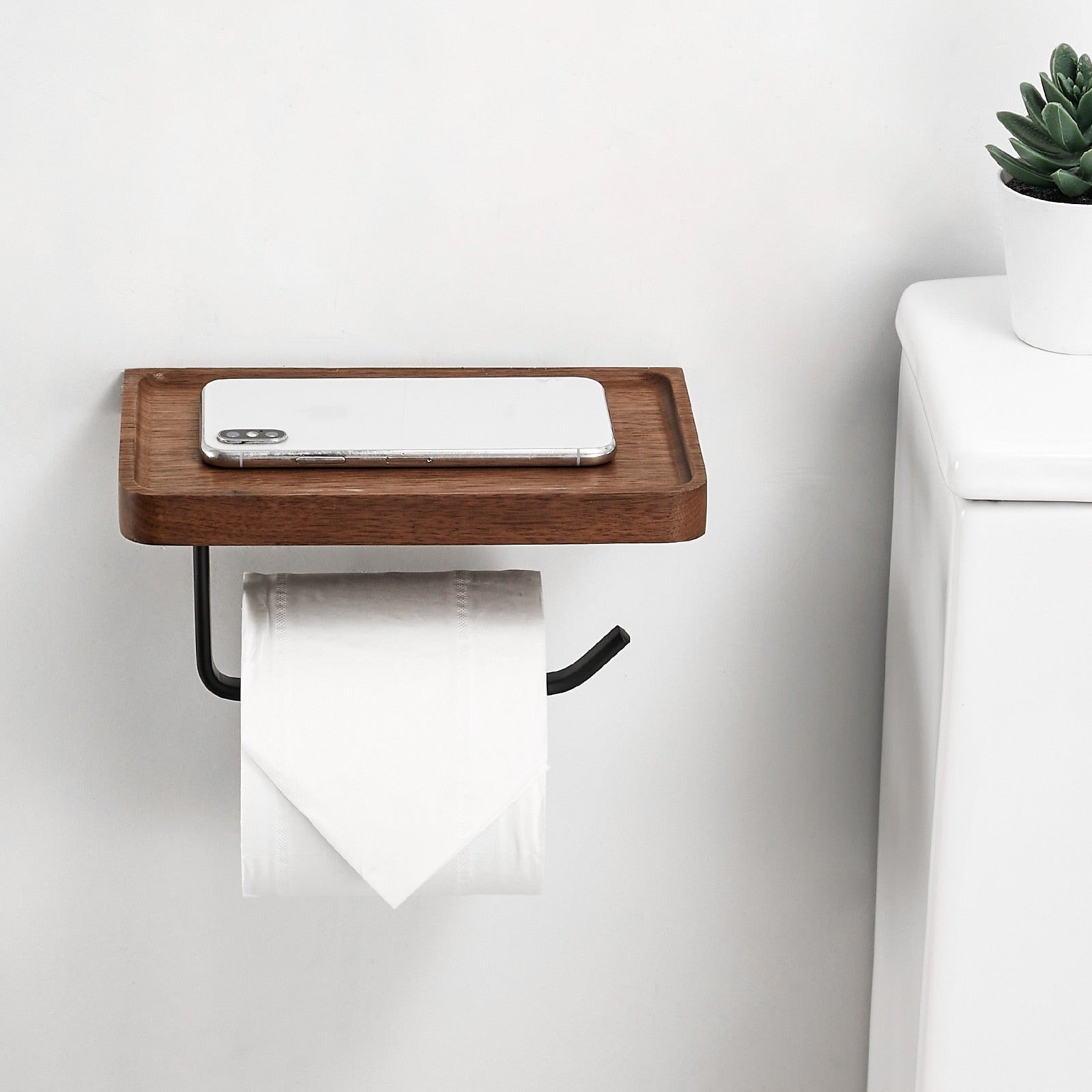 Wooden Toilet Paper Holder with Shelf – Wall Mountable
