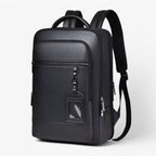 Leather backpack with USB charging port for 15.6-inch laptop