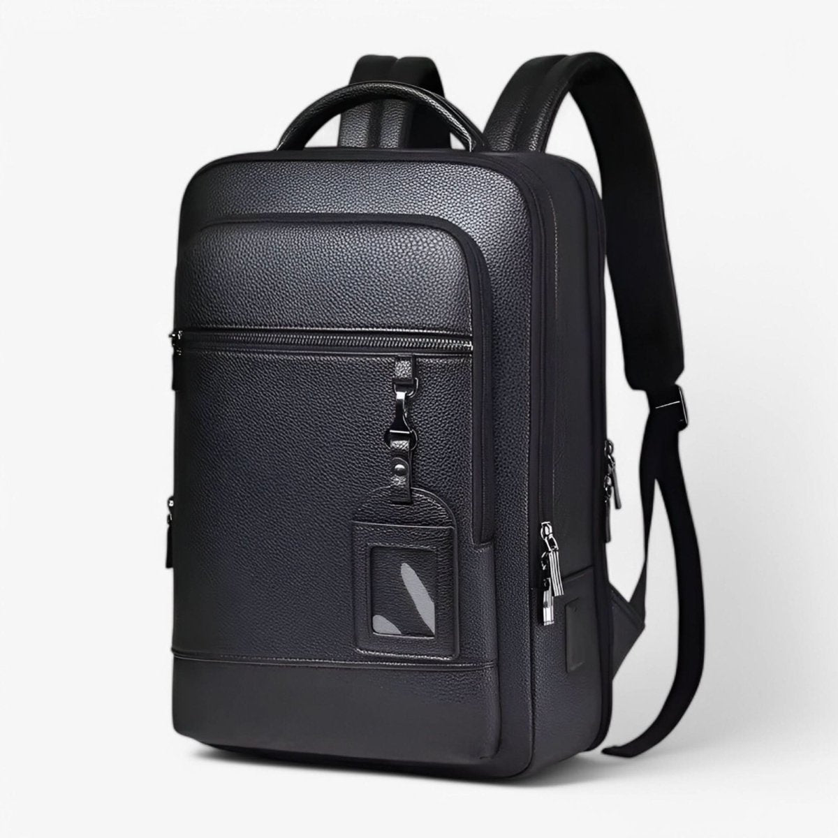 Leather backpack with USB charging port for 15.6-inch laptop