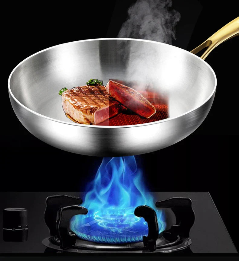 Edelstahl-Bratpfanne ohne Beschichtung für Gas und Induktion