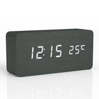 LED alarm clock wood design with temperature display