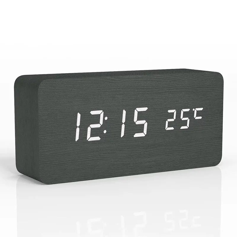 LED alarm clock wood design with temperature display